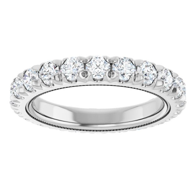 14K Gold Round Lab-Grown Diamond Milgrain French-Set Eternity Band – 3 mm Stones - White Gold - view 3