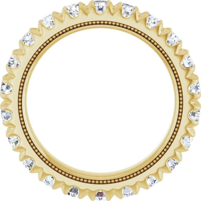 14K Gold Round Lab-Grown Diamond Milgrain French-Set Eternity Band – 3 mm Stones - Yellow Gold - view 2