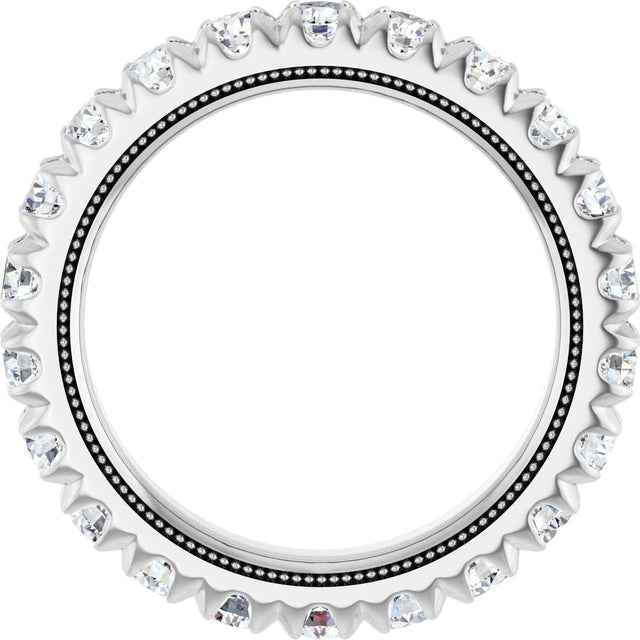 Platinum Round Natural Diamond Milgrain French-Set Eternity Band – 3 mm Stones - view 2