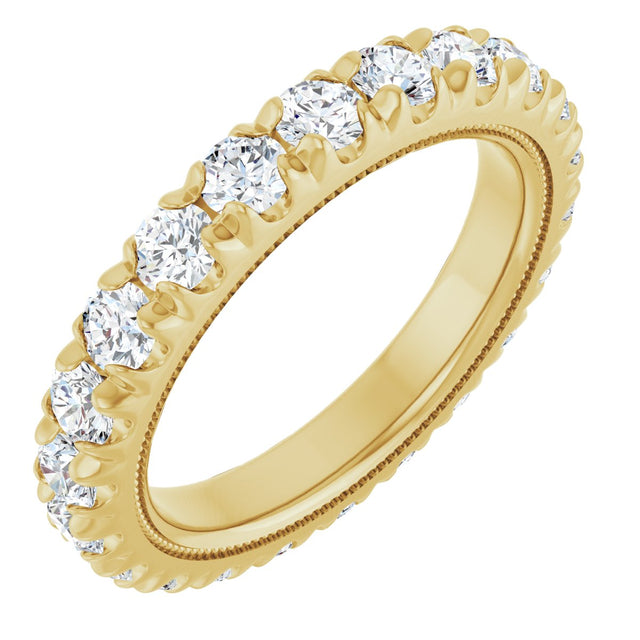 14K Gold Round Lab-Grown Diamond Milgrain French-Set Eternity Band – 3 mm Stones - Yellow Gold