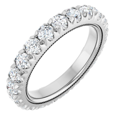 Platinum Round Natural Diamond Milgrain French-Set Eternity Band – 3 mm Stones