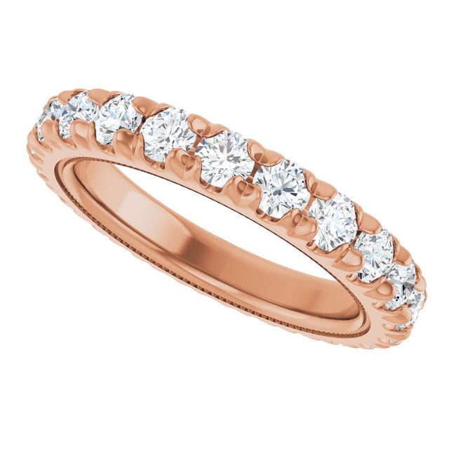 14K Gold Round Natural Diamond Milgrain French-Set Eternity Band – 3 mm Stones - Rose Gold - view 5