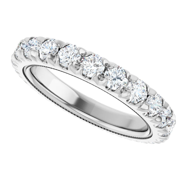 14K Gold Round Lab-Grown Diamond Milgrain French-Set Eternity Band – 3 mm Stones - White Gold - view 5