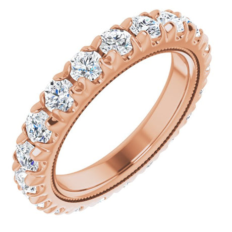 14K Gold Round Lab-Grown Diamond Milgrain French-Set Eternity Band – 3 mm Stones - Rose Gold