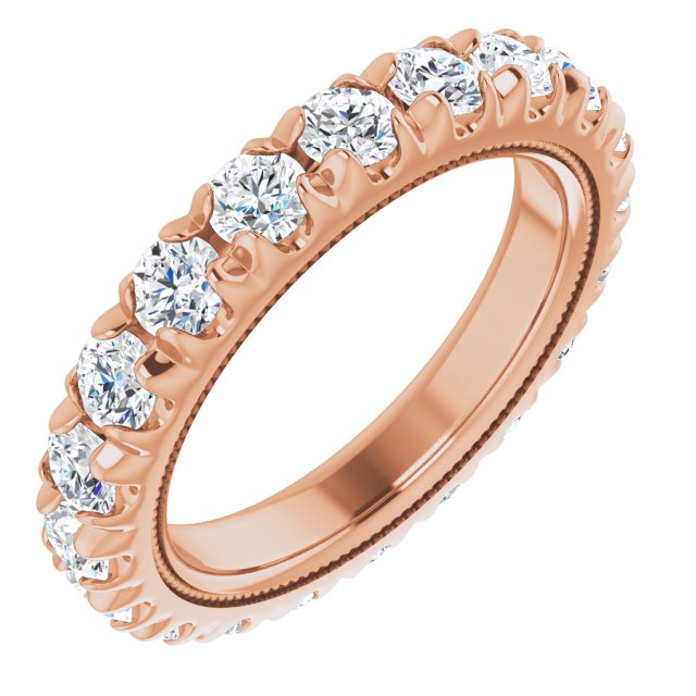14K Gold Round Natural Diamond Milgrain French-Set Eternity Band – 3 mm Stones - Rose Gold