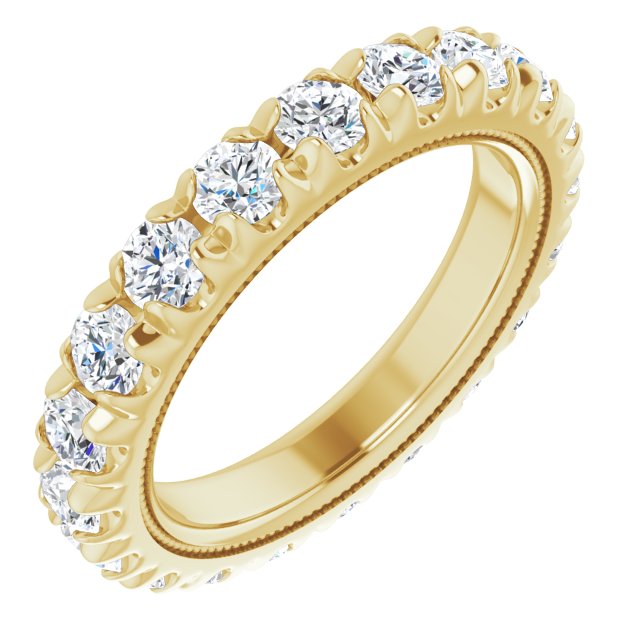 14K Gold Round Natural Diamond Milgrain French-Set Eternity Band – 3 mm Stones - Yellow Gold