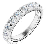 14K Gold Round Natural Diamond Milgrain French-Set Eternity Band – 3 mm Stones - White Gold