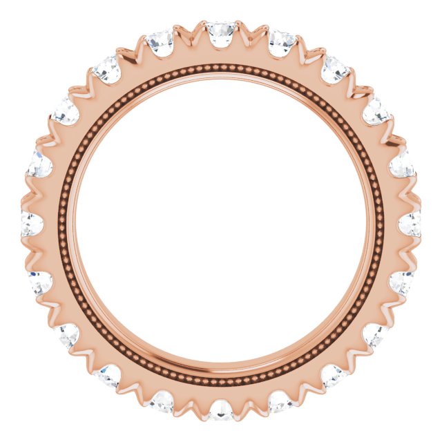 14K Gold Round Natural Diamond Milgrain French-Set Eternity Band – 3 mm Stones - Rose Gold - view 2
