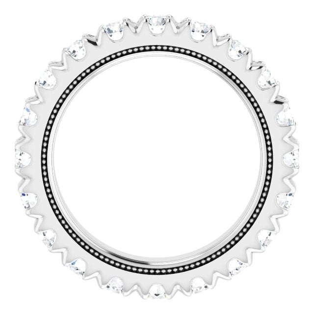 Platinum Round Natural Diamond Milgrain French-Set Eternity Band – 3 mm Stones - view 2