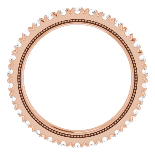 14K Gold Round Lab-Grown Diamond Milgrain French-Set Eternity Band – 2 mm Stones - Rose Gold - view 2