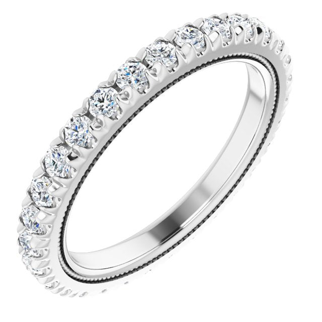 14K Gold Round Natural Diamond Milgrain French-Set Eternity Band – 2 mm Stones - White Gold