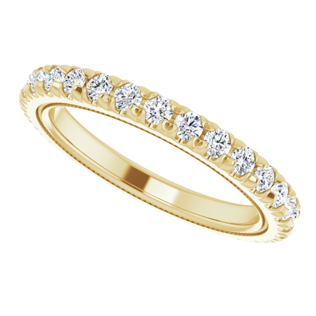 14K Gold Round Natural Diamond Milgrain French-Set Eternity Band – 2 mm Stones - Yellow Gold - view 5