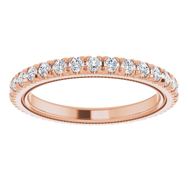 14K Gold Round Lab-Grown Diamond Milgrain French-Set Eternity Band – 2 mm Stones - Rose Gold - view 3