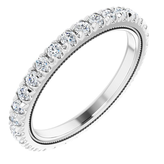 14K Gold Round Lab-Grown Diamond Milgrain French-Set Eternity Band – 2 mm Stones - White Gold