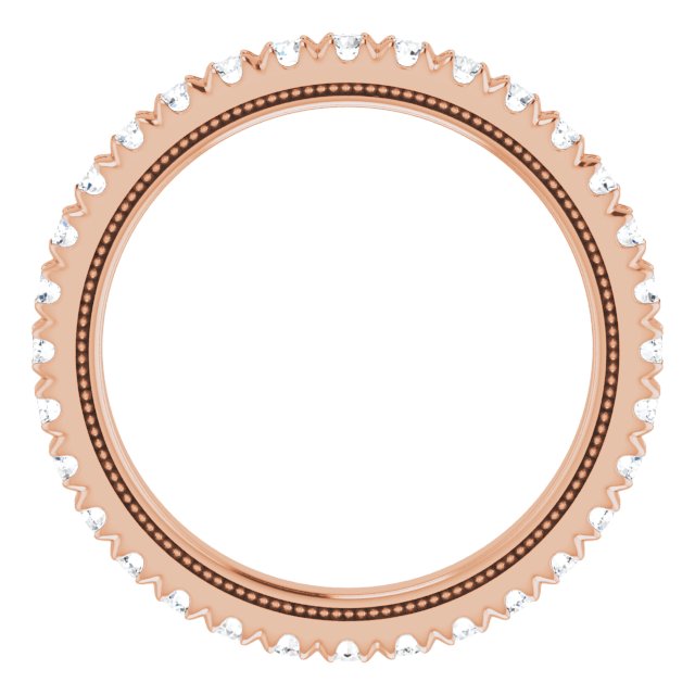 14K Gold Round Lab-Grown Diamond Milgrain French-Set Eternity Band – 2 mm Stones - Rose Gold - view 2