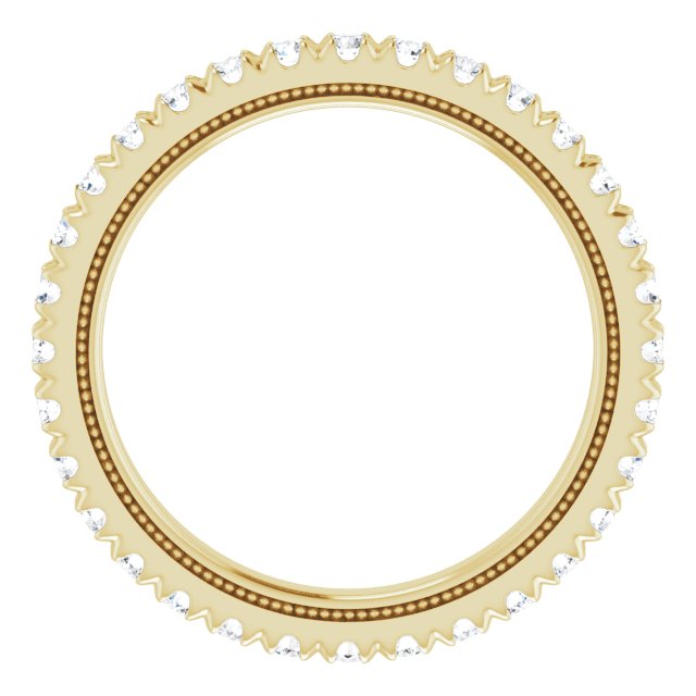 14K Gold Round Lab-Grown Diamond Milgrain French-Set Eternity Band – 2 mm Stones - Yellow Gold - view 2