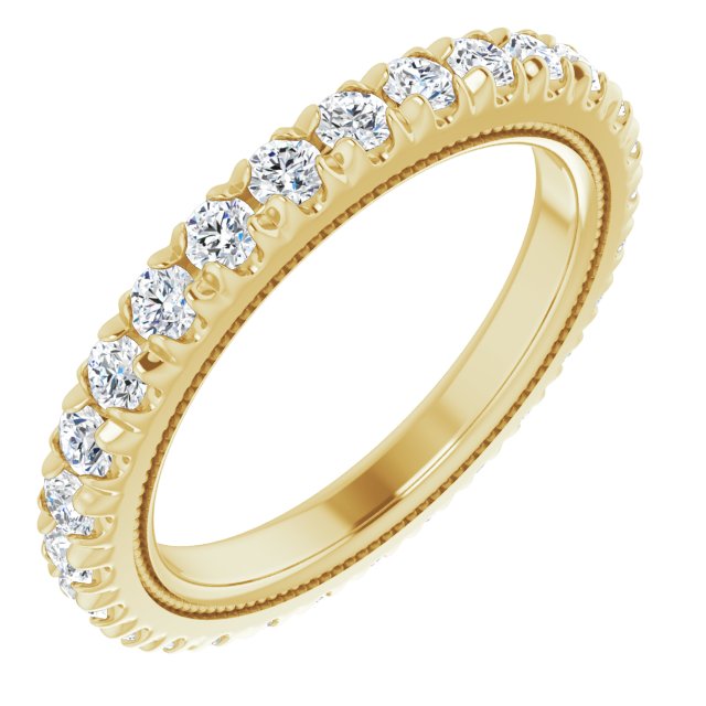 14K Gold Round Natural Diamond Milgrain French-Set Eternity Band – 2 mm Stones - Yellow Gold