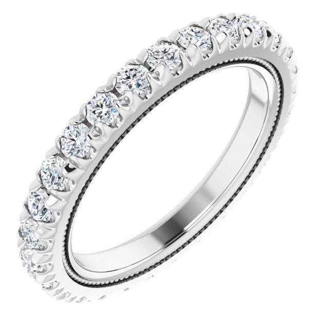 14K Gold Round Lab-Grown Diamond Milgrain French-Set Eternity Band – 2 mm Stones - White Gold