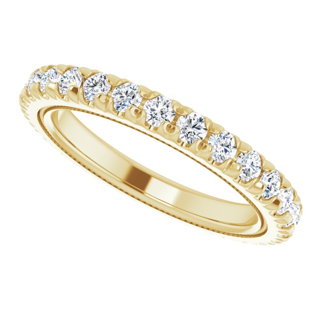 14K Gold Round Natural Diamond Milgrain French-Set Eternity Band – 2 mm Stones - Yellow Gold - view 5
