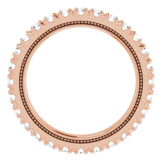 14K Gold Round Lab-Grown Diamond Milgrain French-Set Eternity Band – 2 mm Stones - Rose Gold - view 2