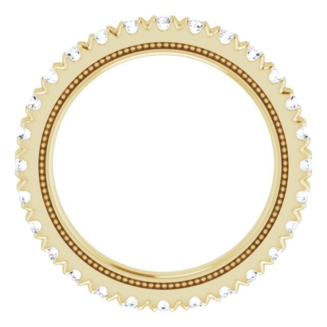 14K Gold Round Natural Diamond Milgrain French-Set Eternity Band – 2 mm Stones - Yellow Gold - view 2