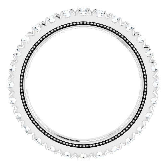 14K Gold Round Lab-Grown Diamond Milgrain French-Set Eternity Band – 2 mm Stones - White Gold - view 2