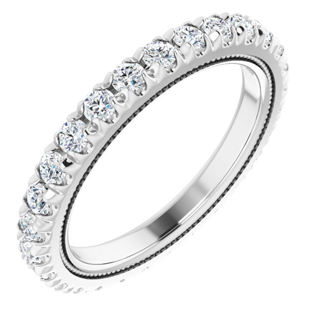 Platinum Round Lab-Grown Diamond Milgrain French-Set Eternity Band – 2 mm Stones