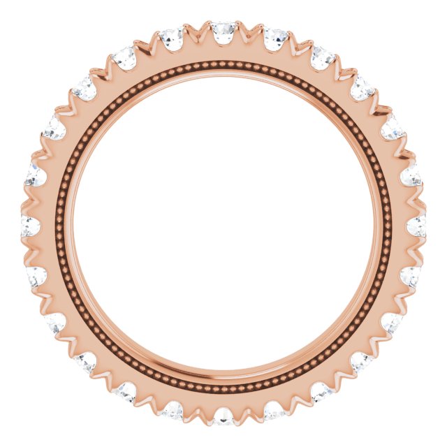 14K Gold Round Lab-Grown Diamond Milgrain French-Set Eternity Band – 2.5 mm Stones - Rose Gold - view 2