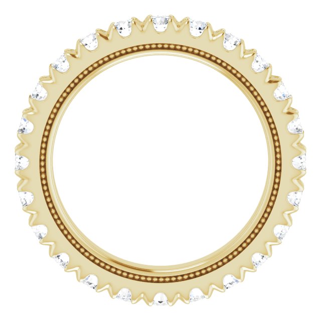 14K Gold Round Lab-Grown Diamond Milgrain French-Set Eternity Band – 2.5 mm Stones - Yellow Gold - view 2