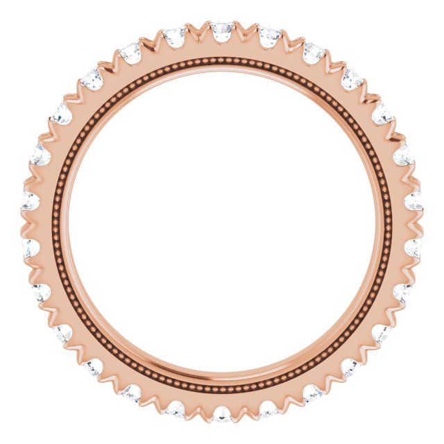 14K Gold Round Lab-Grown Diamond Milgrain French-Set Eternity Band – 2.5 mm Stones - Rose Gold - view 2