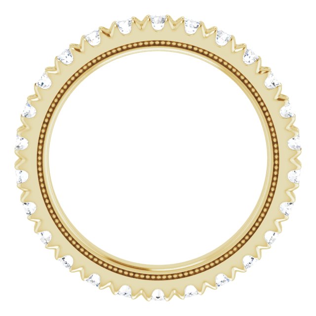 14K Gold Round Lab-Grown Diamond Milgrain French-Set Eternity Band – 2.5 mm Stones - Yellow Gold - view 2