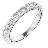 14K Gold Round Natural Diamond Milgrain French-Set Eternity Band – 2.5 mm Stones - White Gold