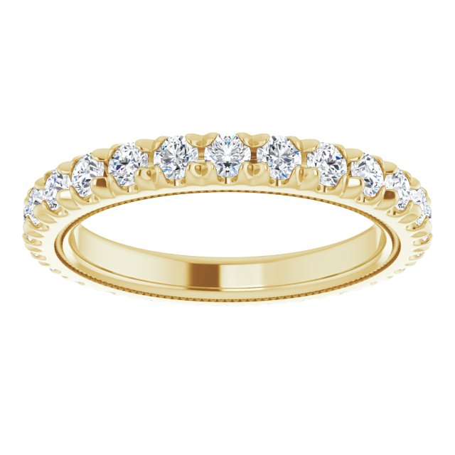 14K Gold Round Lab-Grown Diamond Milgrain French-Set Eternity Band – 2.5 mm Stones - Yellow Gold - view 3
