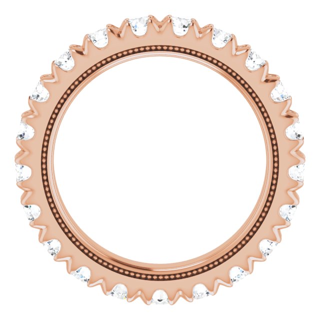 14K Gold Round Natural Diamond Milgrain French-Set Eternity Band – 3 mm Stones - Rose Gold - view 2