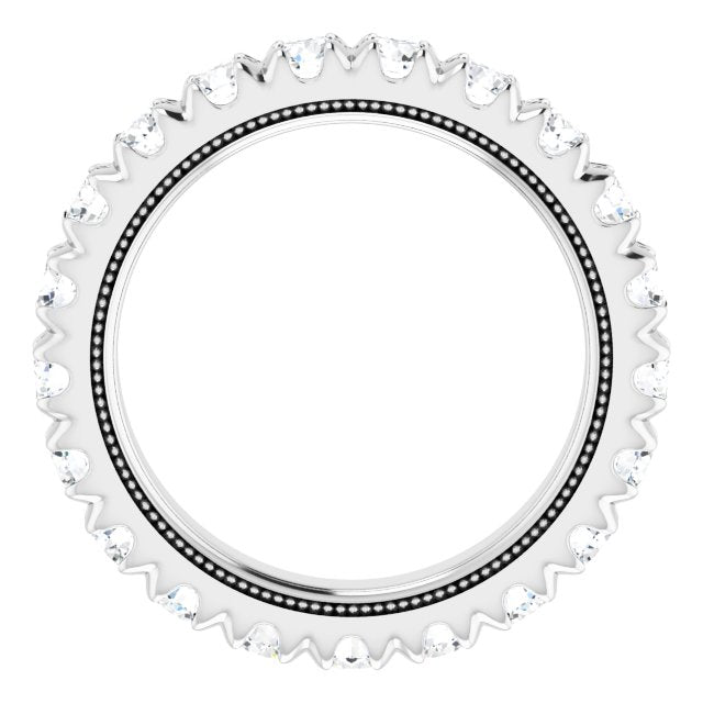 Platinum Round Natural Diamond Milgrain French-Set Eternity Band – 3 mm Stones - view 2