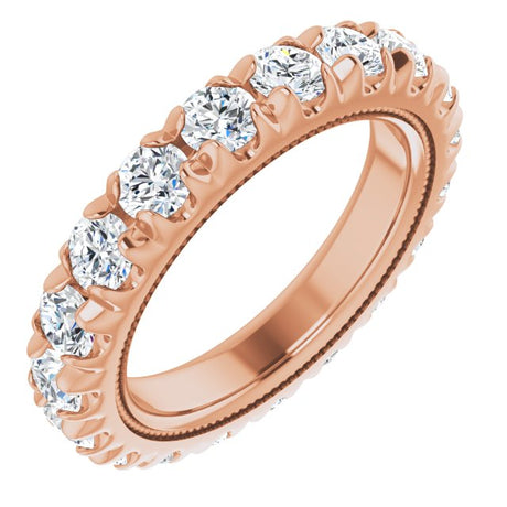 14K Gold Round Natural Diamond Milgrain French-Set Eternity Band – 3 mm Stones - Rose Gold