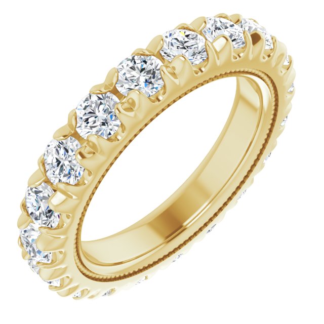 14K Gold Round Natural Diamond Milgrain French-Set Eternity Band – 3 mm Stones - Yellow Gold