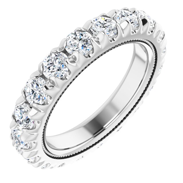 14K Gold Round Natural Diamond Milgrain French-Set Eternity Band – 3 mm Stones - White Gold