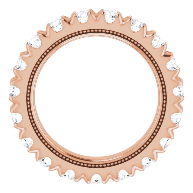 14K Gold Round Lab-Grown Diamond Milgrain French-Set Eternity Band – 3 mm Stones - Rose Gold - view 2