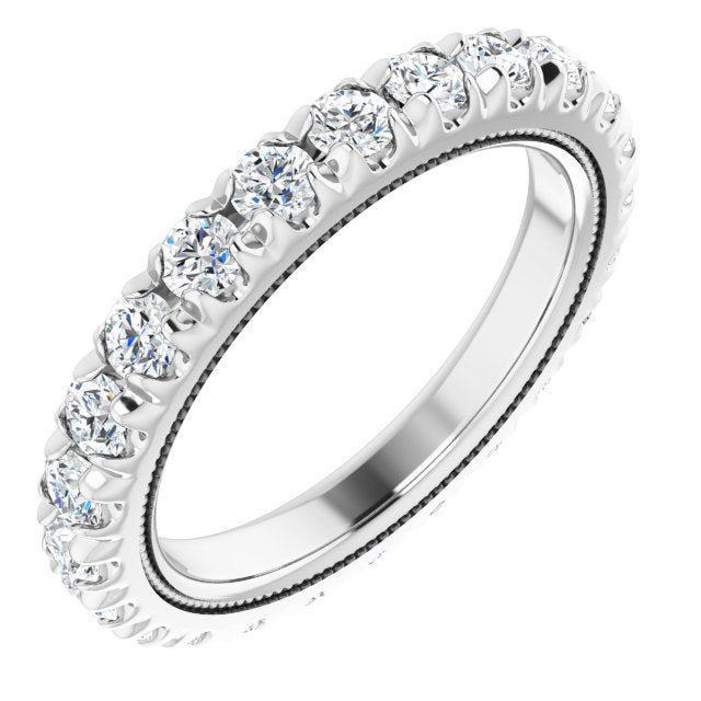 14K Gold Round Natural Diamond Milgrain French-Set Eternity Band – 2.5 mm Stones - White Gold