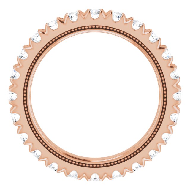 14K Gold Round Natural Diamond Milgrain French-Set Eternity Band – 2.5 mm Stones - Rose Gold - view 2