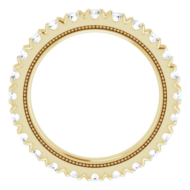 14K Gold Round Lab-Grown Diamond Milgrain French-Set Eternity Band – 2.5 mm Stones - Yellow Gold - view 2