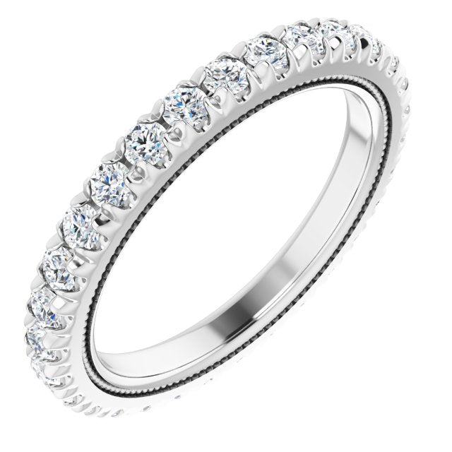 14K Gold Round Natural Diamond Milgrain French-Set Eternity Band – 2 mm Stones - White Gold
