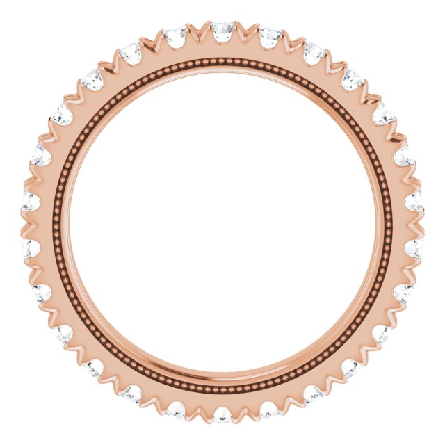 14K Gold Round Natural Diamond Milgrain French-Set Eternity Band – 2.5 mm Stones - Rose Gold - view 2