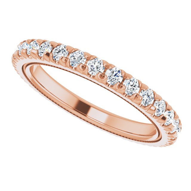 14K Gold Round Lab-Grown Diamond Milgrain French-Set Eternity Band – 2 mm Stones - Rose Gold - view 5
