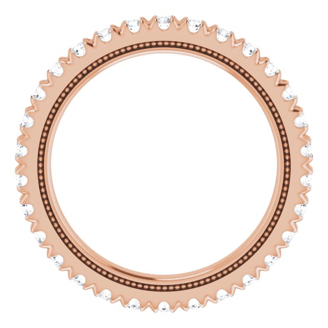 14K Gold Round Lab-Grown Diamond Milgrain French-Set Eternity Band – 2 mm Stones - Rose Gold - view 2