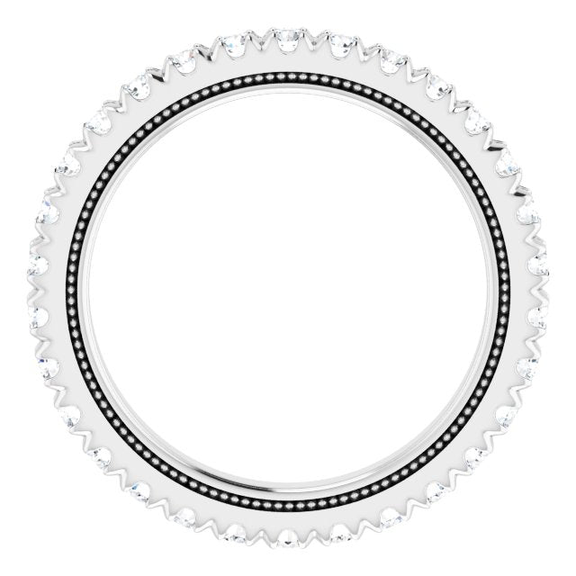 14K Gold Round Natural Diamond Milgrain French-Set Eternity Band – 2 mm Stones - White Gold - view 2