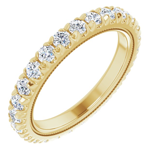 14K Gold Round Natural Diamond Milgrain French-Set Eternity Band – 2.5 mm Stones - Yellow Gold