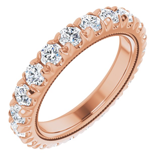 14K Gold Round Natural Diamond Milgrain French-Set Eternity Band – 3 mm Stones - Rose Gold