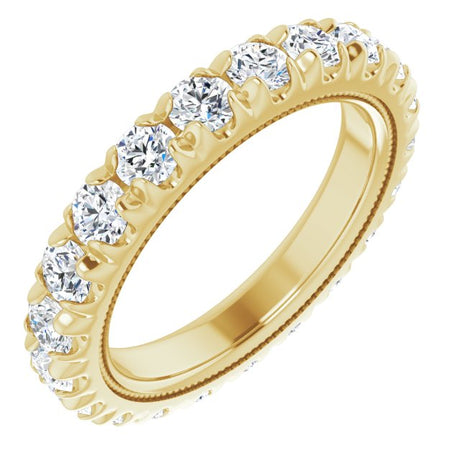 14K Gold Round Natural Diamond Milgrain French-Set Eternity Band – 3 mm Stones - Yellow Gold